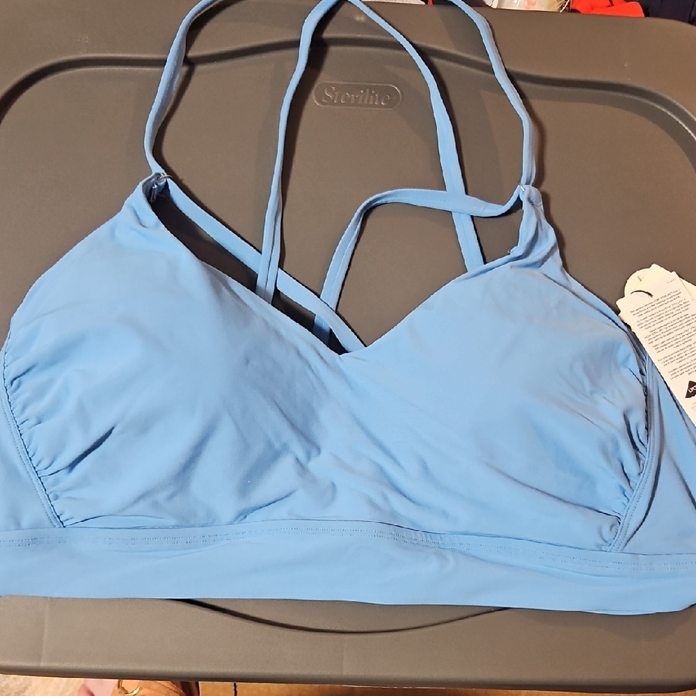 CALIA Strappy Back Ruched Medium Support Bikini Swim Top:TRANQUIL BLUE: NWT: XXL